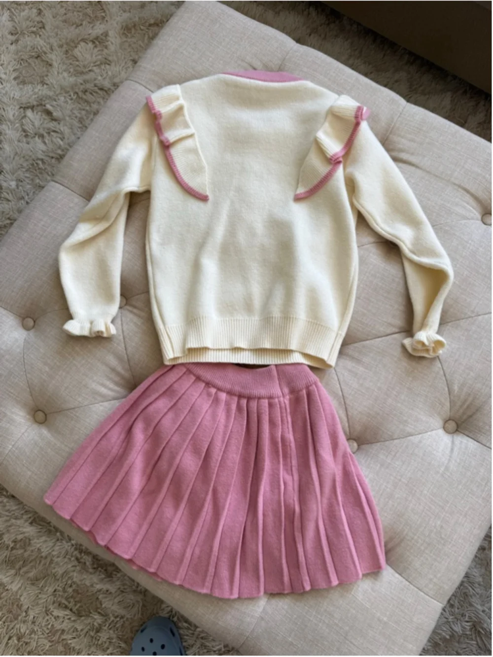 Girls Matching Set Size 6 Pink & Cream Sweater Skirt Outfit